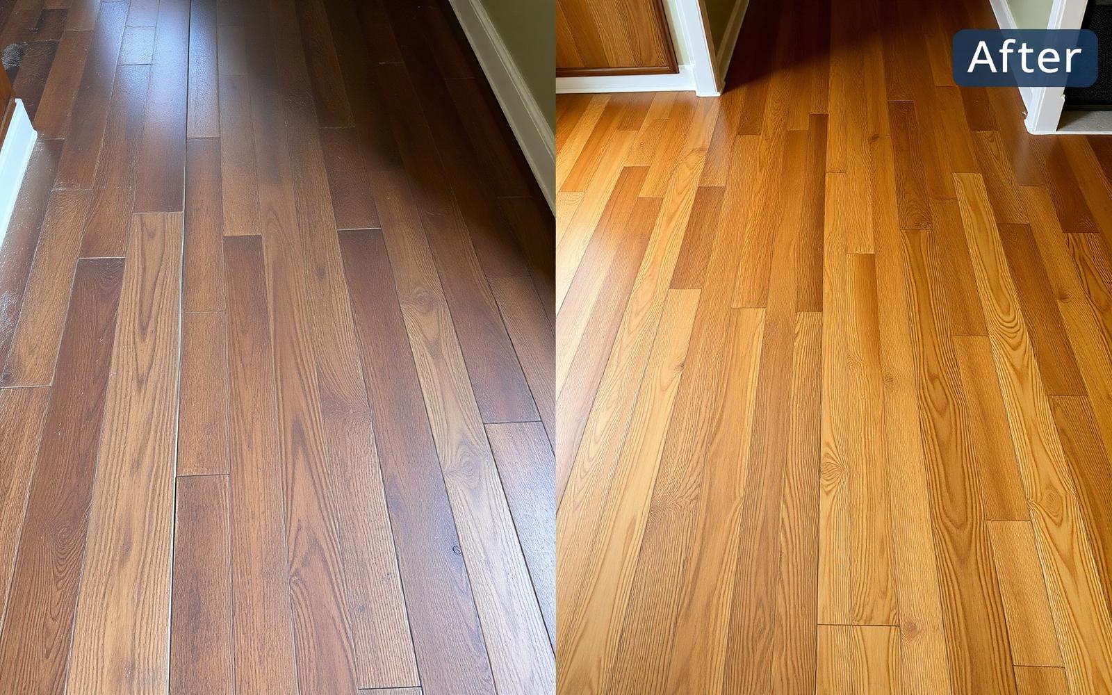 Antes e depois de um pavimento de madeira recuperado